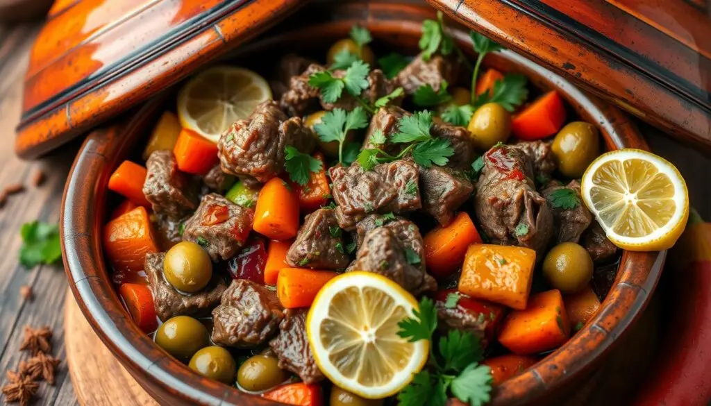 Lamb tagine with olives and vegetables