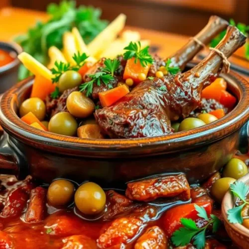 Lamb tagine with olives and vegetables