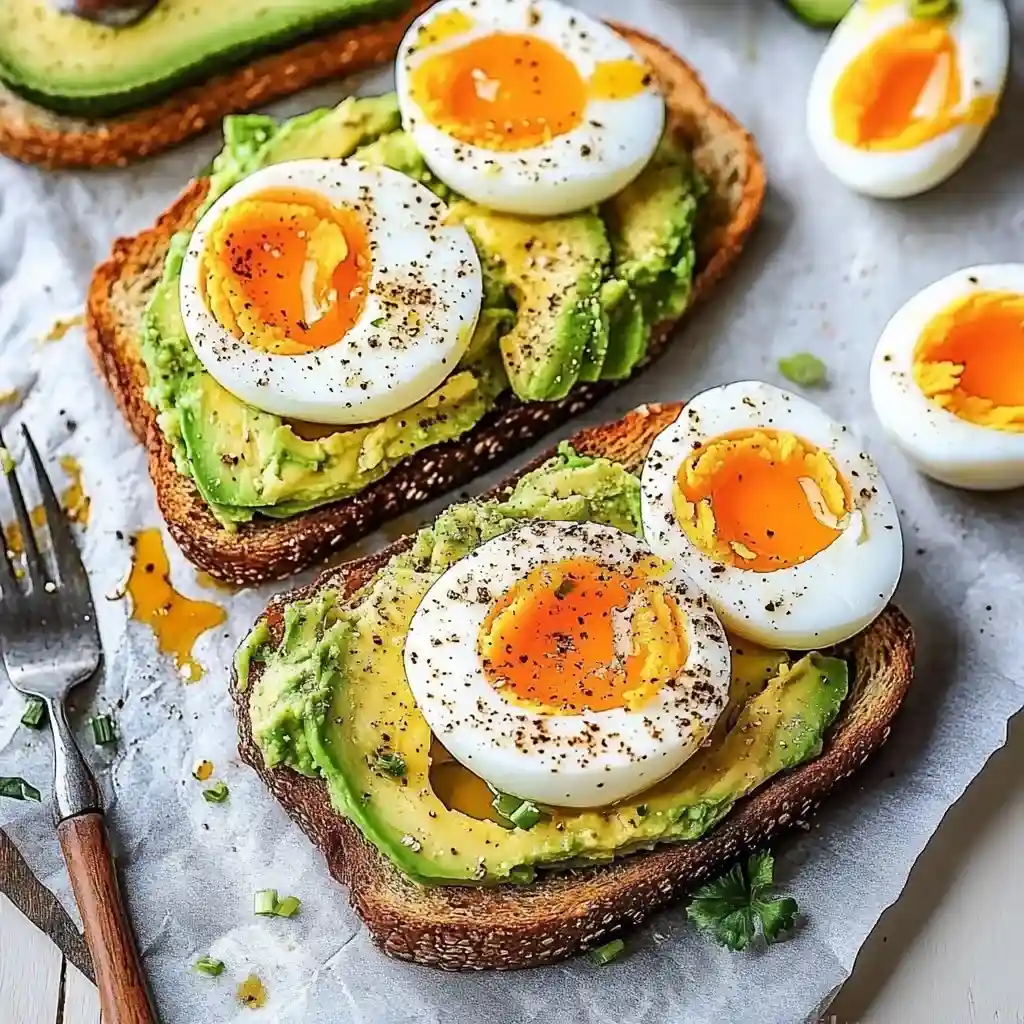 Avocado toast with boiled eggs