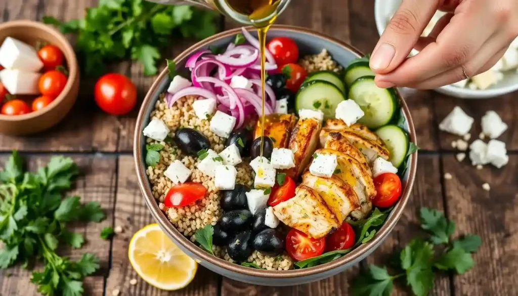 vGreek chicken quinoa bowls